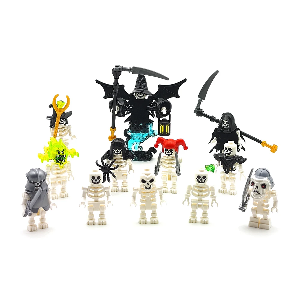 MOC Halloween Skeleton Armee Mini Puppe Bausteine DIY Zusammengebaute Bausteine Charakter Puppe Skelett Pferd Ornamente Spielzeug