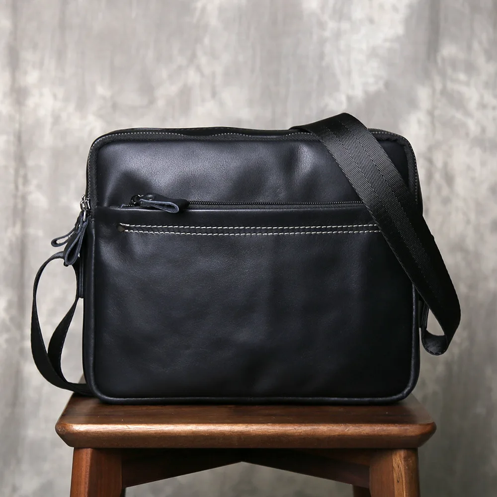 Men's Genuine Leather Casual Shoulder Bag, Retro Crossbody Bag, Cowhide Leather Bag
