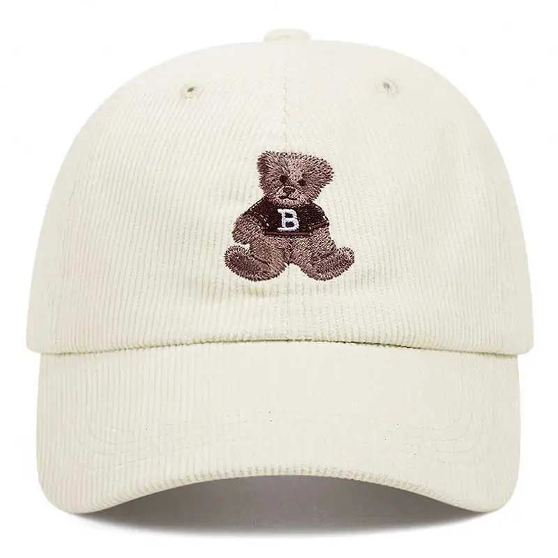 Cute Bear cartoon embroidery baseball cap corduroy women men High quality outdoor hats caps