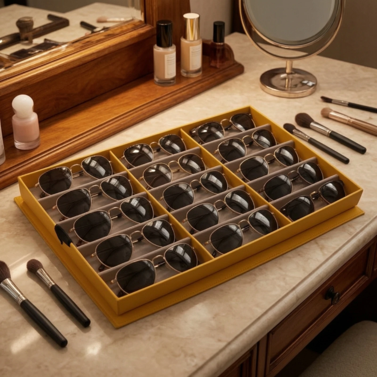 Eyeglass Storage Case Safeguarding Sunglass Organizer Eyewear Display Box Portable Eyeglass Case with Slots Soft-Lined