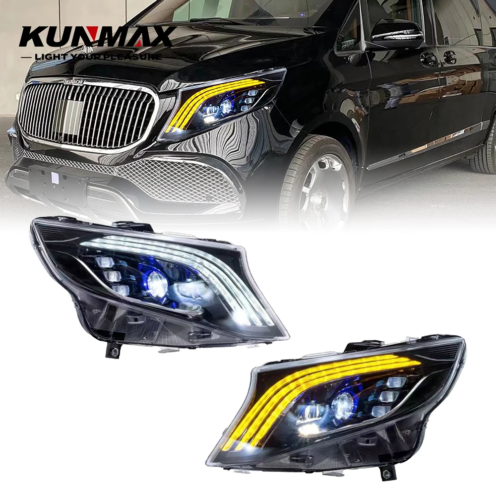 Pair Of Car Headlight Assembly For Benz Vito W447 V250 LED Flowing Water Flicker Plug and Play Head Lamp DRL Headlights