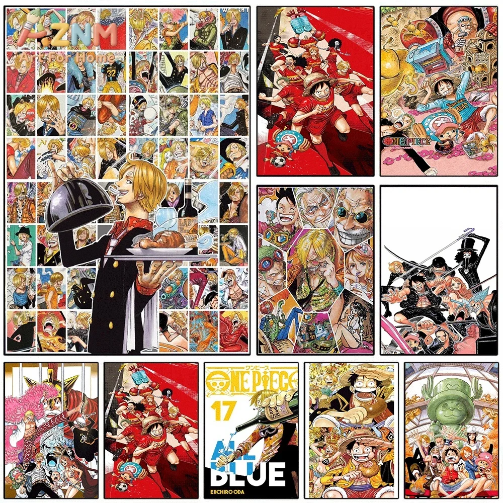 One Piece Anime Canvas Wall Art No Frame Sanji Luffy Straw Hat Crew Manga Collage Print Painting Bedroom Home Room Decor Poste