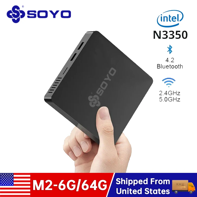 SOYO-Mini PC Intel Celeron, CPU N3350, 6 GB de RAM, 64 GB ROM, USB 3.0, Win10, WiFi 6, BT5.2, Bluetooth 4.2, Computador Portátil Desktop nos EUA