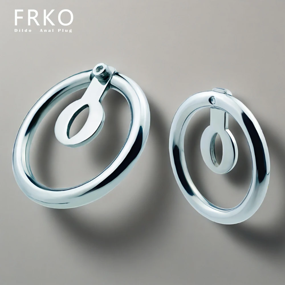 FRKO Bantalan Datar Pria Banci Kandang Kesucian Sekrup Kunci Ayam Cincin Penis Bulat Baja Tahan Karat Hampir BDSM Mainan Seks Dewasa untuk Pria Femb