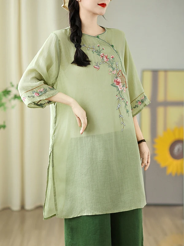 تي شيرت مطرز بقصة ضيقة متوسط الطول مستدير Ne كاجوال علوي صيفي من القطن والبوليستر مزيج كمثرى مستقيم Bo...