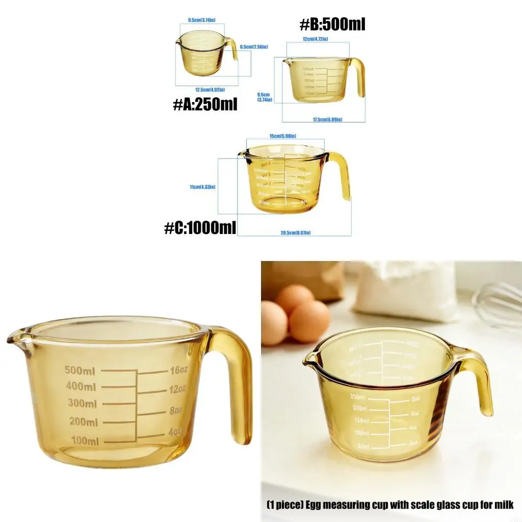L43A Shatters proof Glass Measuring Cup With Convenient Handle Great For Mixing Eggs Drink And Cooking Ingredient