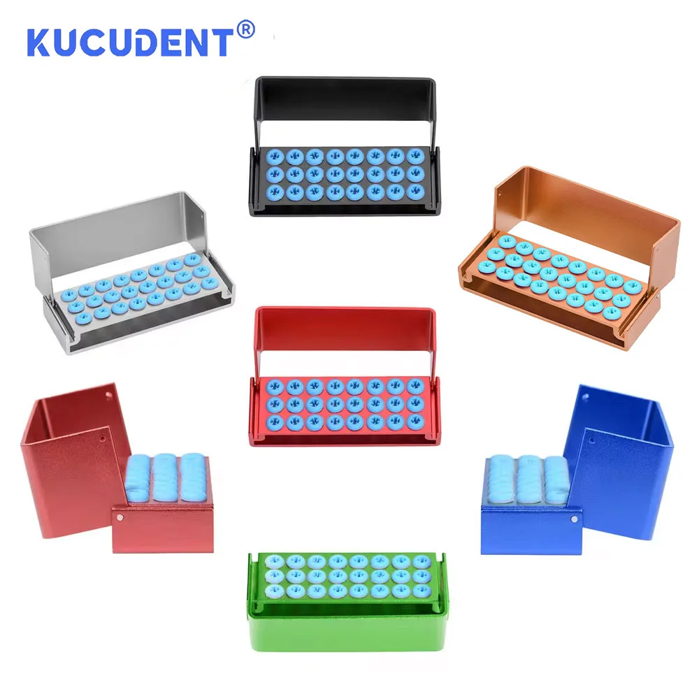 KUCUDENT 24 Holes Dental Burs Holder Block Autoclavable Dentistry Bur Organizer Box Sterilizer Case For High Speed and Low Burr