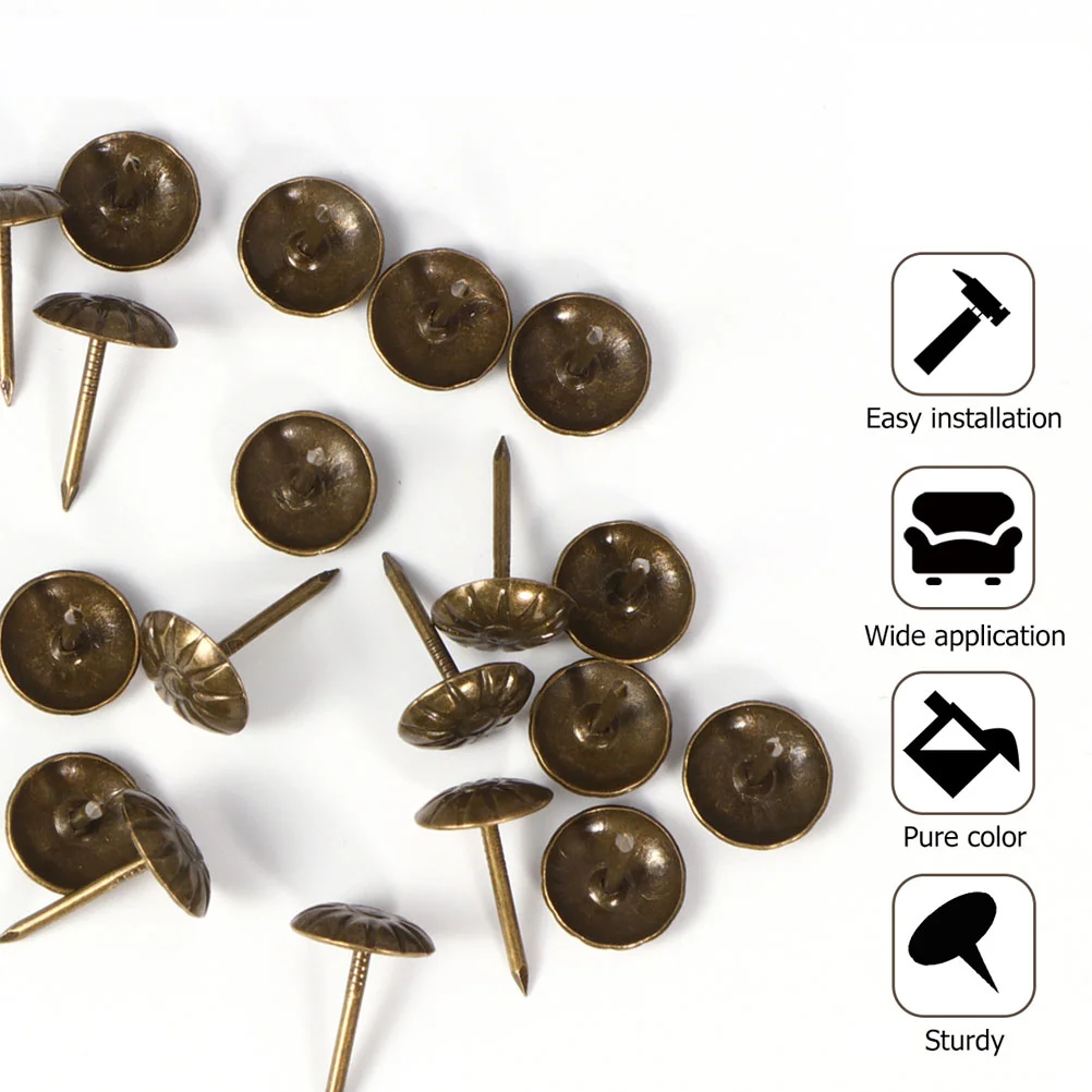 100 Pcs Decorative Furniture Tacks Chrysanthemum Bubble Nail Vintage Decorate Headboard Iron Thumbtacks Mother Gold