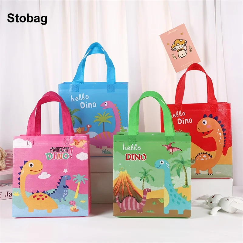 

StoBag 12pcs Cartoon Dinosaur Non-woven Tote Bags Kids Gift Fabric Package Waterproof Storage Reusable Pouches Party Favors