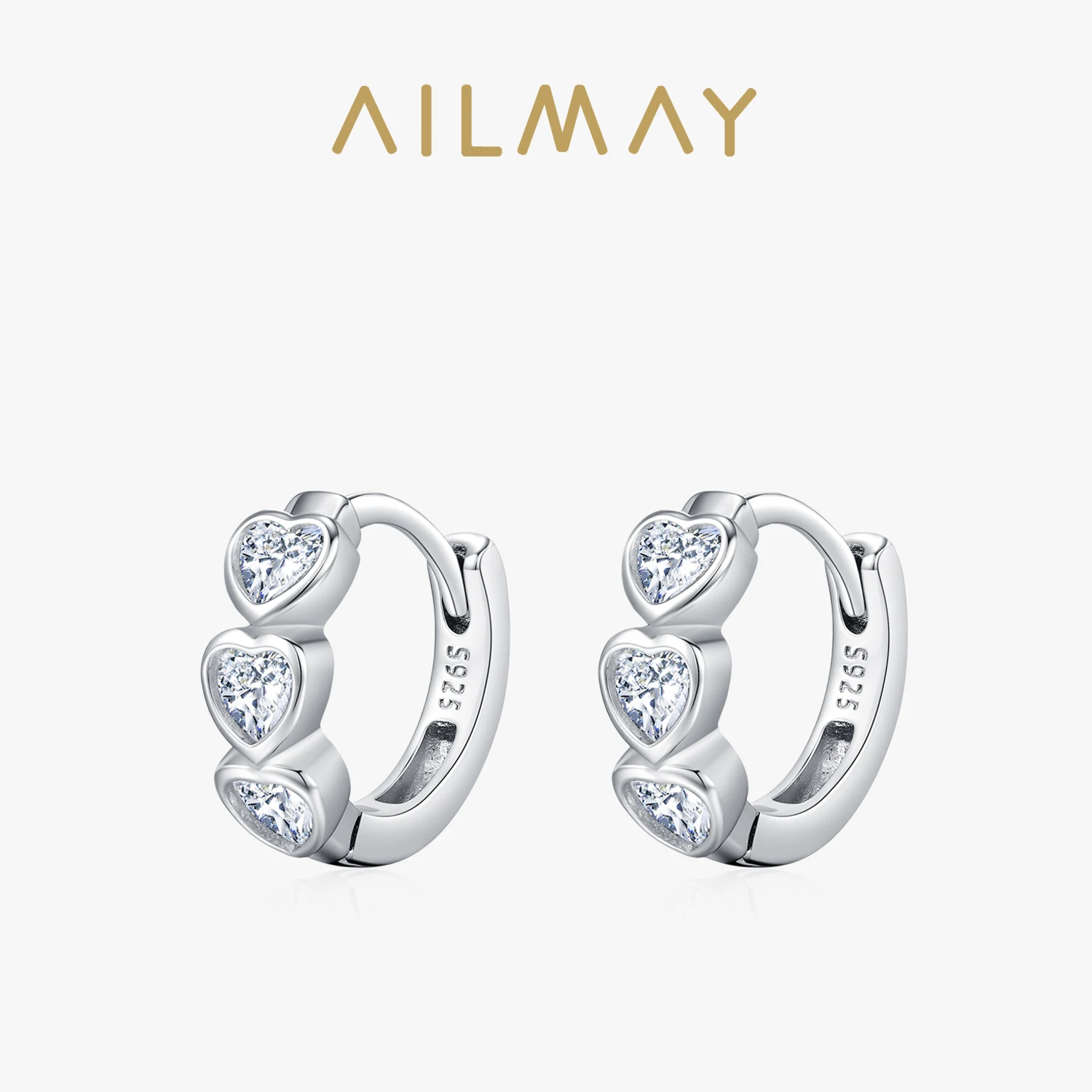 

Ailmay Romantic Zircon Heart Hoop Earrings For Women 925 Sterling Silver Wedding Engagement Jewelry Gift