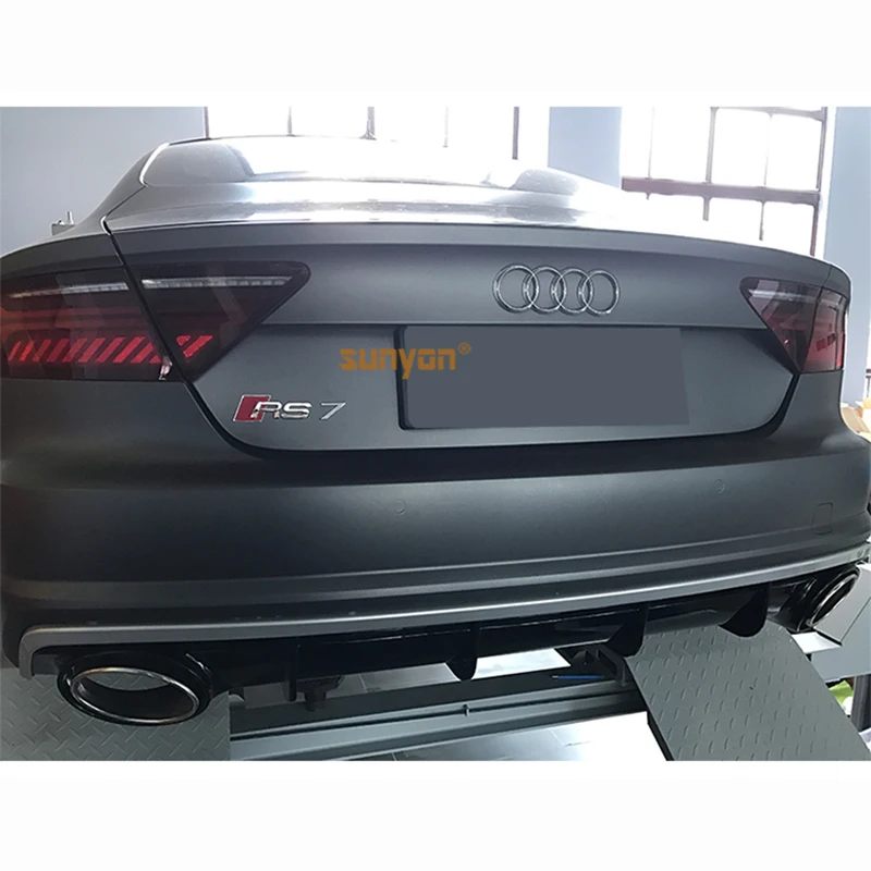 A7 Rear Bumper Lip Diffuser with Exhaust Muffler Pipe for Audi A7 S-Line Sport Bumper 2009-2018 RS7 Style