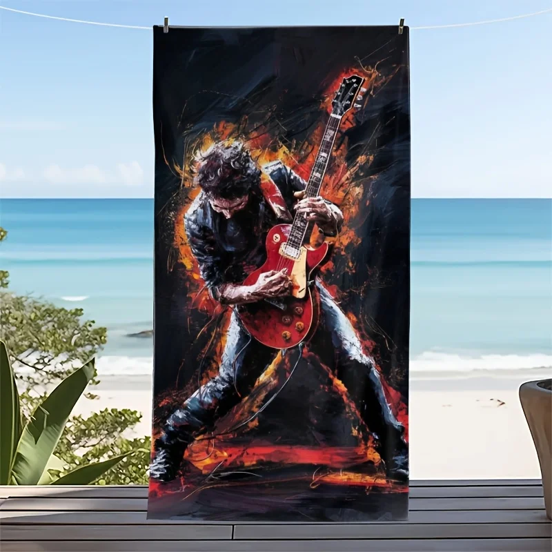 Doodle passionate guitar player pattern polyester microfiber beach towel is highly absorbent suitable for swimming beach outings