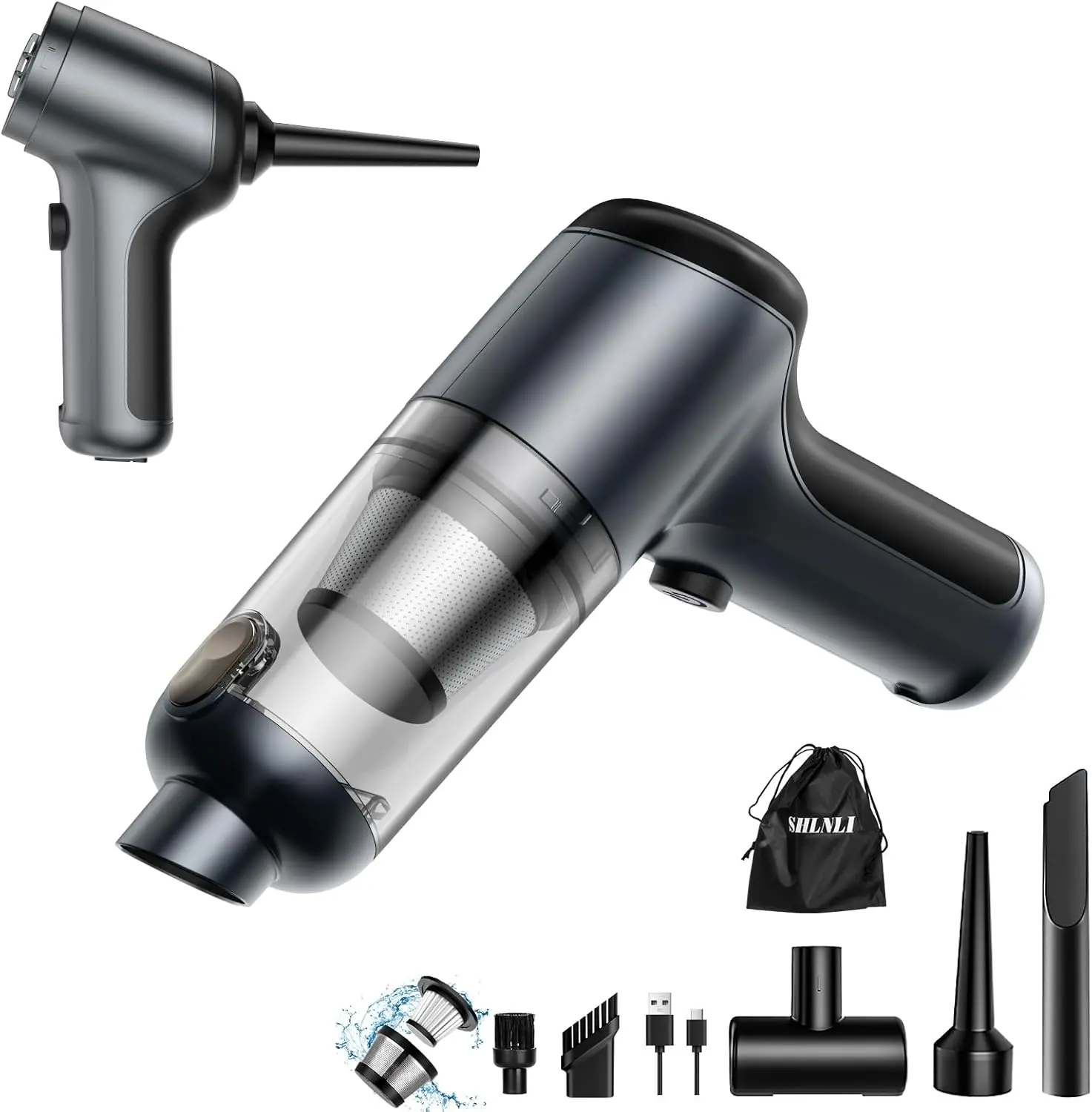 

Мини-ручной пылесос мощностью 120 Вт, беспроводной перезаряжаемый автомобиль и домашнее использование, воздушная тряпка 2-в-1, черный