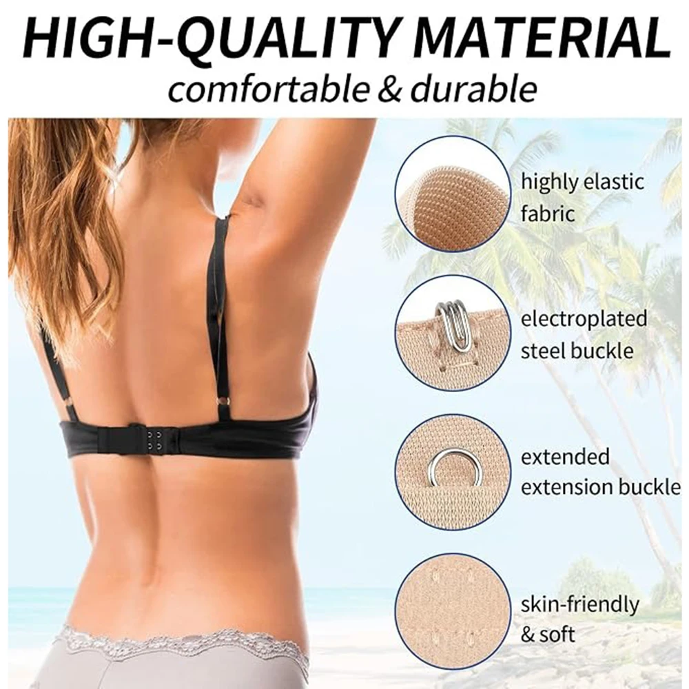 3PCS Bra Extenders 2/3/4 Hook Elastic Bra Extension Set with Stainless Steel Hooks Stretchy Band for Women Travel and Maternity