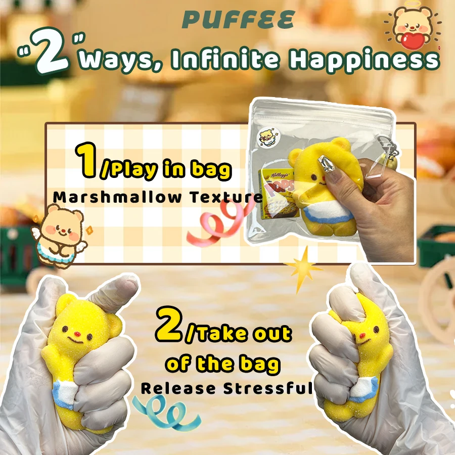 Butterbär-Squishy aus lebensmittelechtem Silikon, cremige weiche Textur, Stressabbau-Taba-Squishy-Spielzeug, langsamer Rückprall