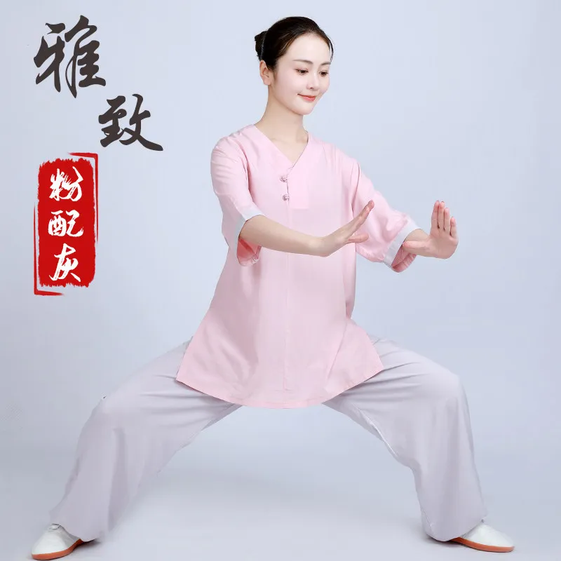 Martial Arts Tai Ji Suit Women's New 2026 High-End Cotton and Linen Eight-Section Brocade Exercise Clothing Summer Women