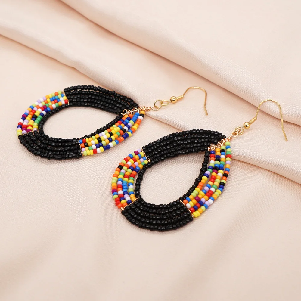 

Rice bead earrings Water drop Graph Originality Hand knitting Bohemia Alloy Fashion Simple Beaded earrings