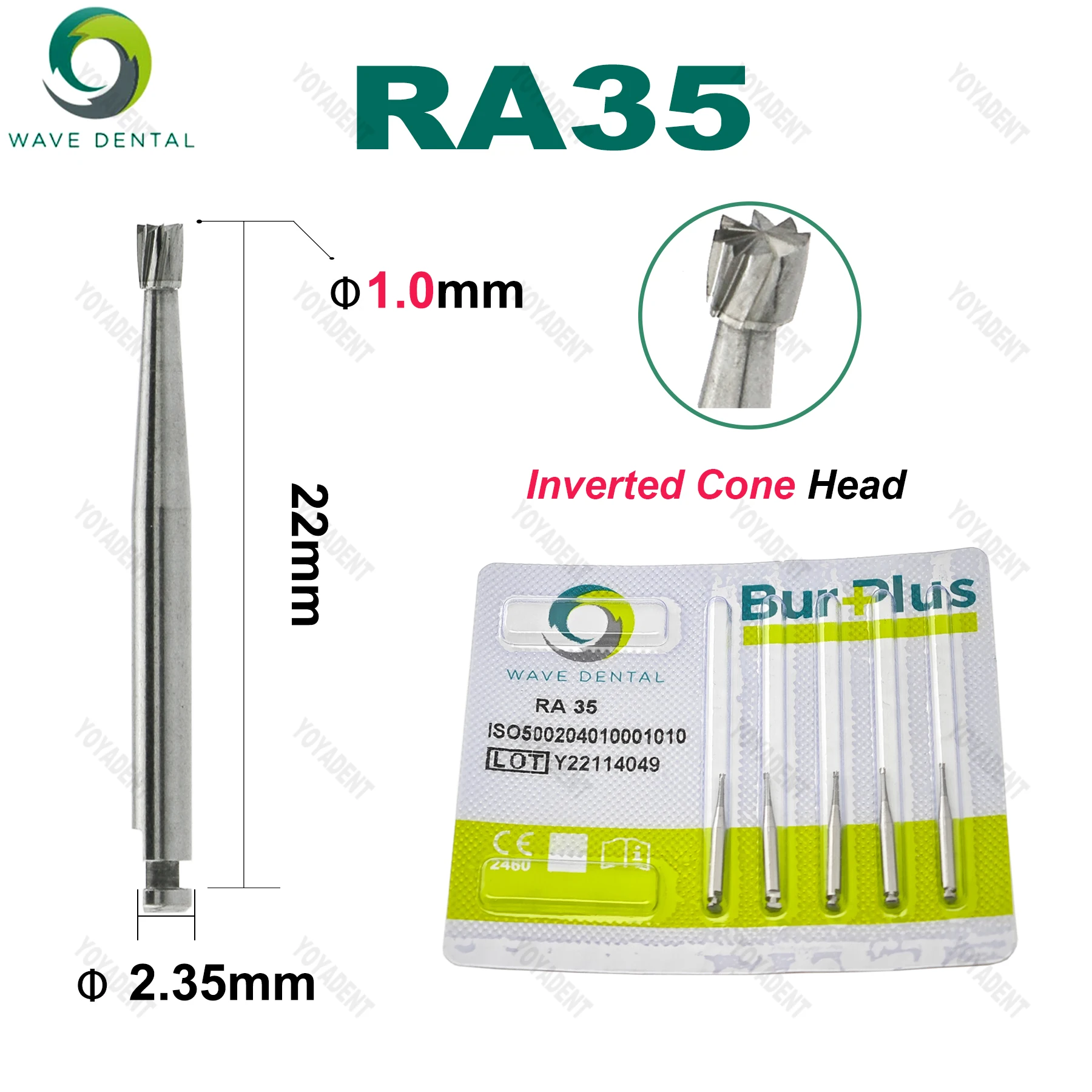 WAVE Dental Burs Tungsten Carbide Burs Inverted Cone Head RA 2.35mm Dentistry Strawberries For Low Speed Handpiece Dentist Tools