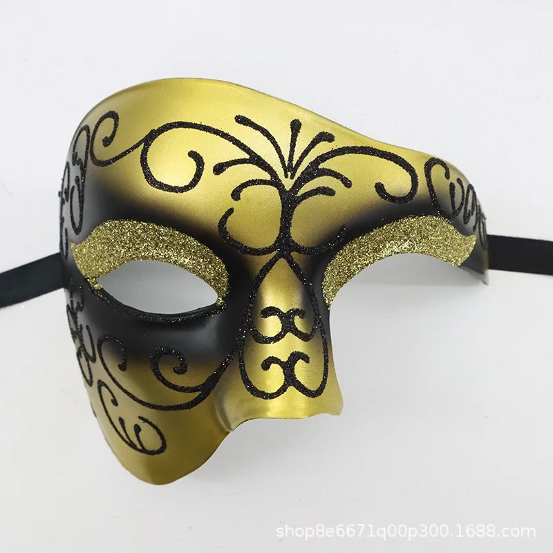 Masquerade Mask Men's Italian Prom Mask Vintage Phantom of The Opera One Eyed Half Face Venetian Roman Samurai Mask Easter Props - view 3