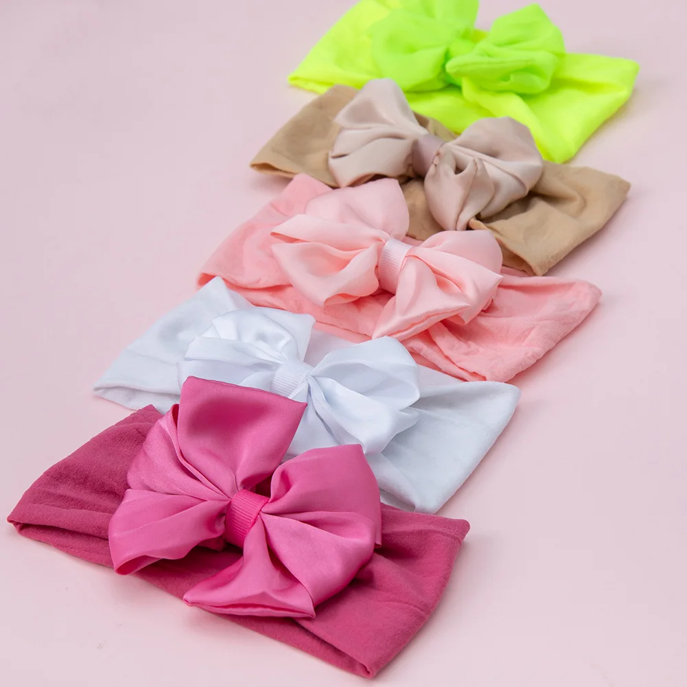 

24pc/lot Cute Newborn Kid Satin Bow Nylon Headband Infant Solid Hair Bow on Wide Nylon Headband for Baby Girl Hair Accessories