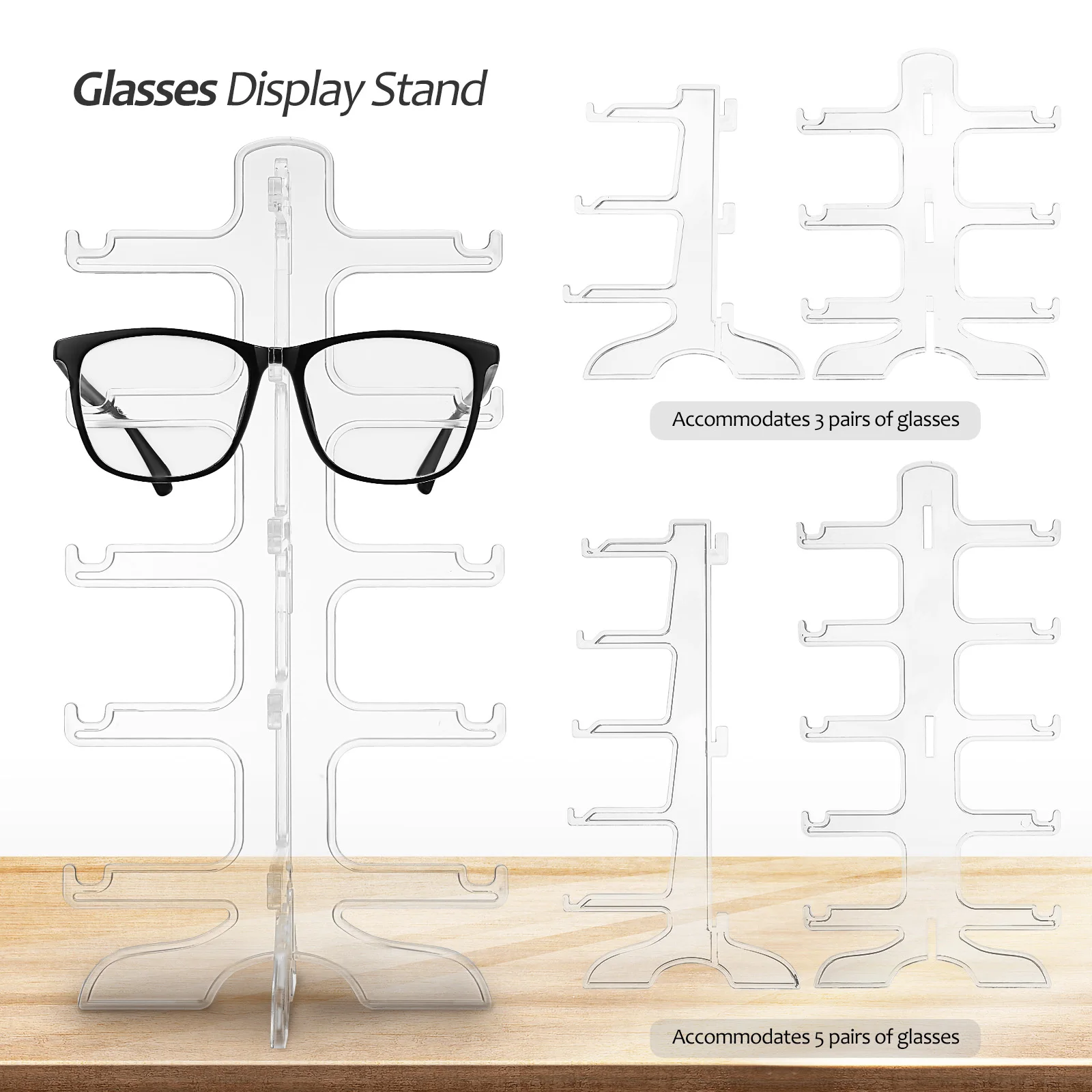 

2Pcs Glasses Display Stand Clear Sunglass Organizer Easy Clean Eyewear Holder Space Saving Rack Sunglasses Holder