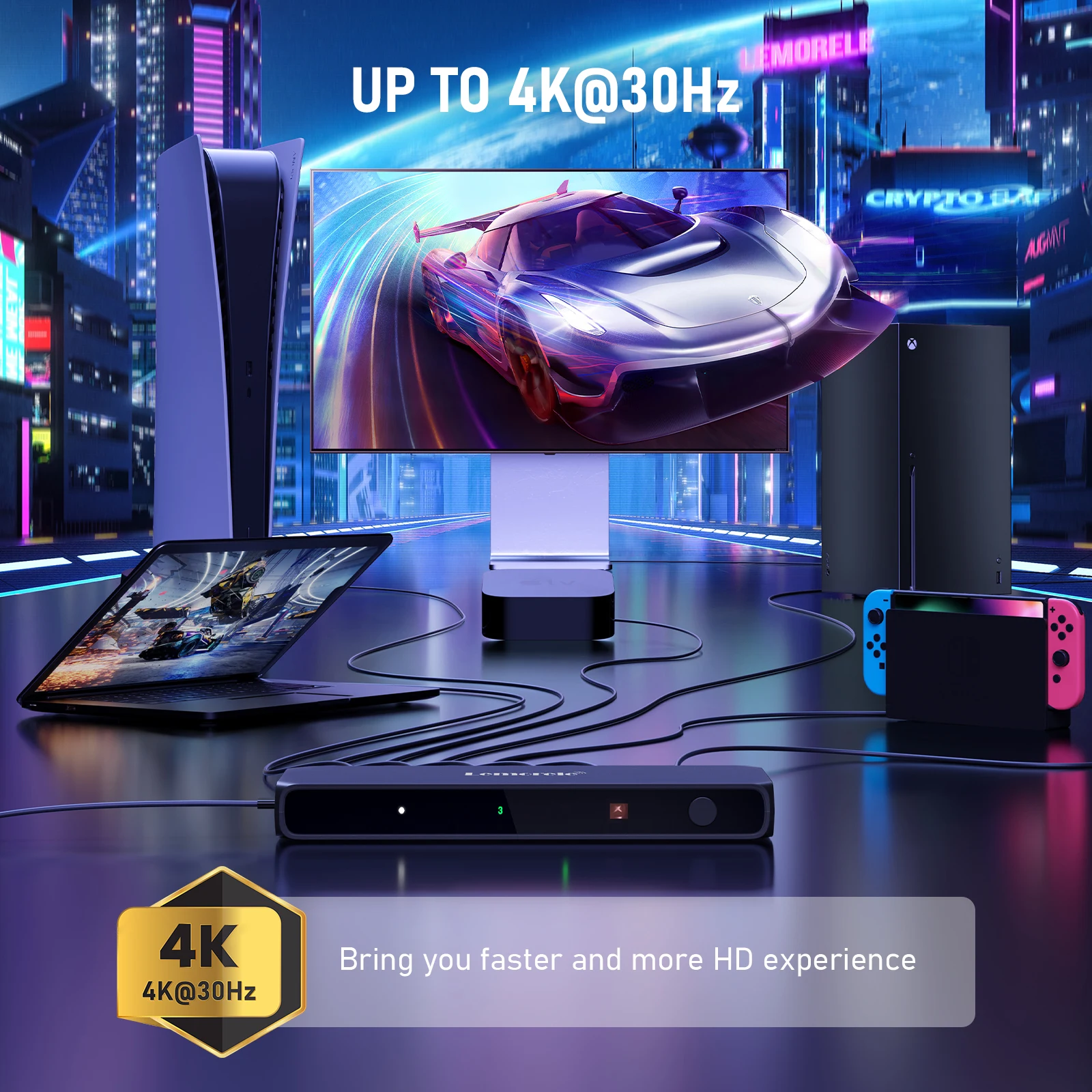 LEMORELE HDMI Switcher 4K@30Hz 5 In 1 Out Distributor Converter Bidirectional Switching for Laptop TV Projector Monitor Switch