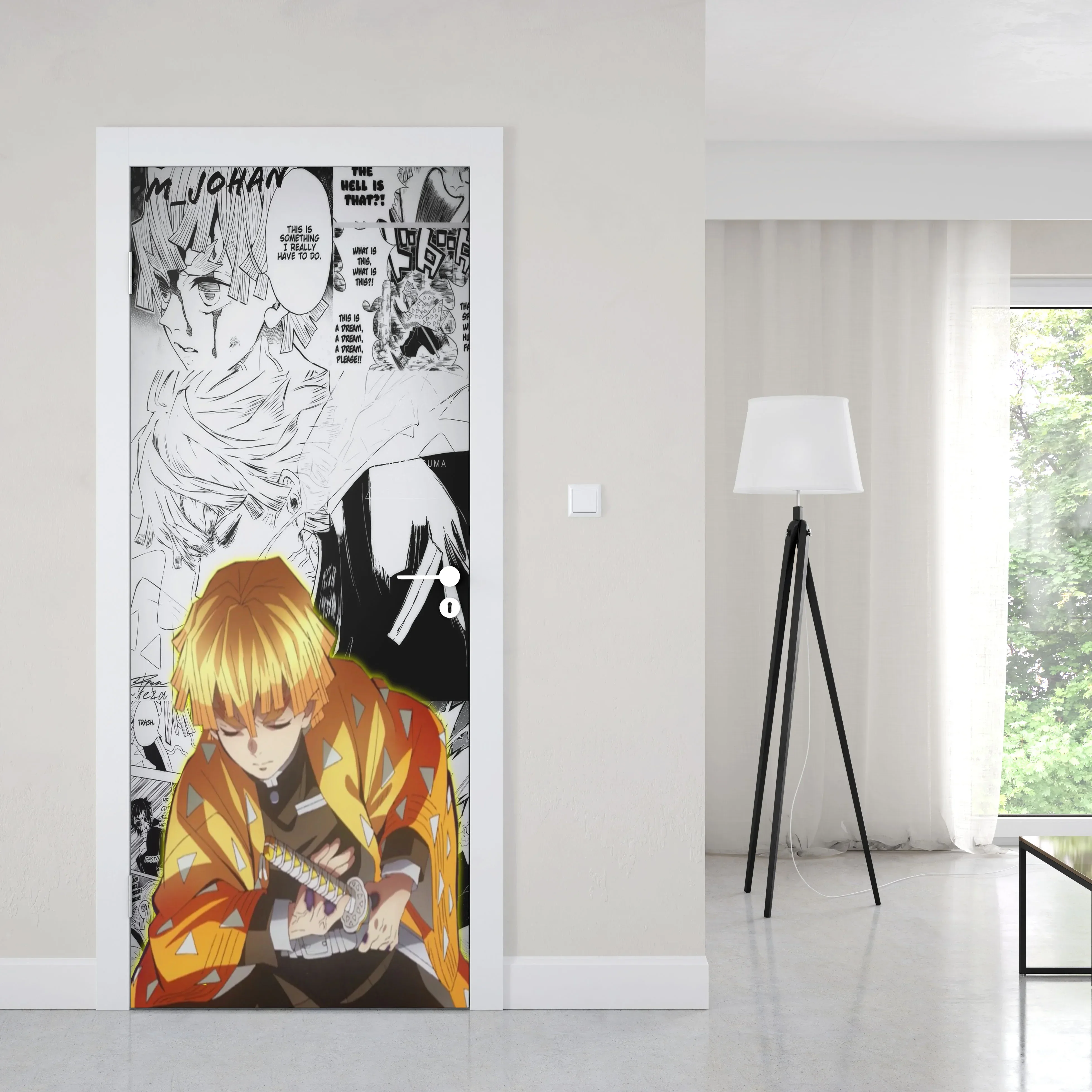 Manga Demon Slayer Door Sticker Decoration Wall Door Wallpaper Art Wall Decals PVC Duer Stickers Anime Poster Fridge Decor Gift