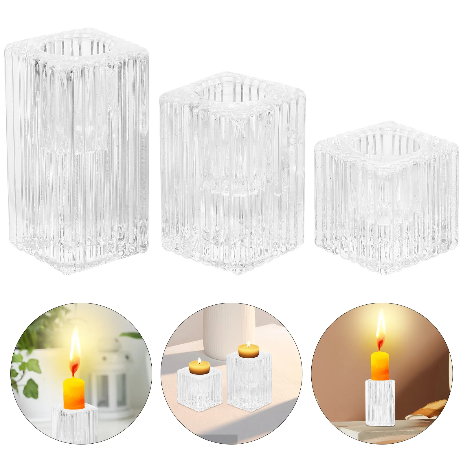 

3Pcs Glass Holder Elegant Tea Light Stands for Romantic Atmosphere Kitchen Desk Decorative Ornaments