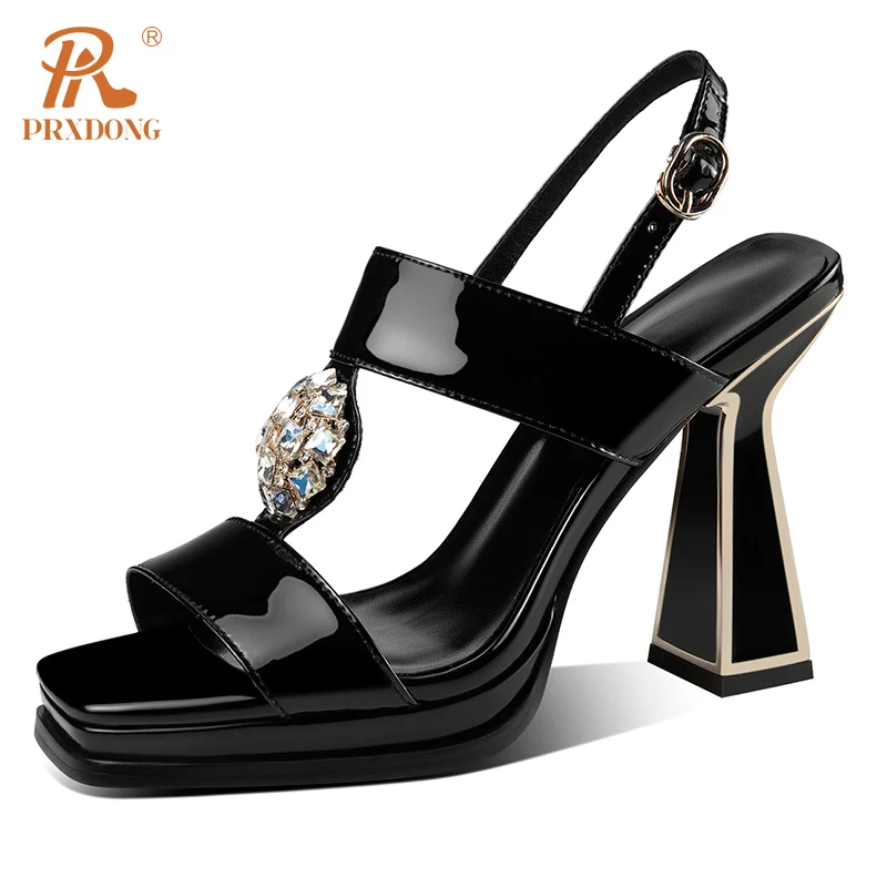 PRXDONG Women\'s Shoes New 2023 Summer Sexy High Heels Platform Black Beige Crystal Dress Party Wedding Female Sandals Size 34-39