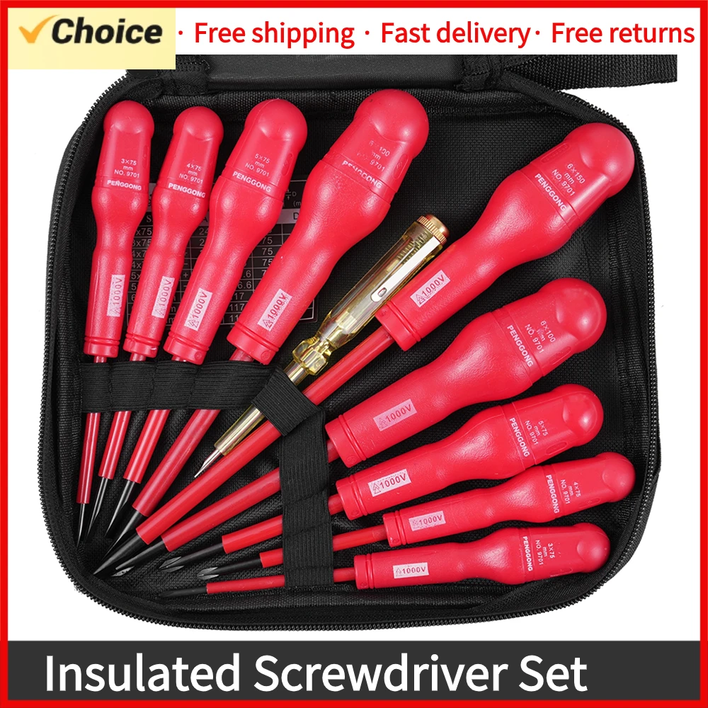 PENGGONG Insulated Screwdriver Set 1000V Insulated Electrician Screwdriver with Slotted Phillips Screwdrivers with Test Pencil