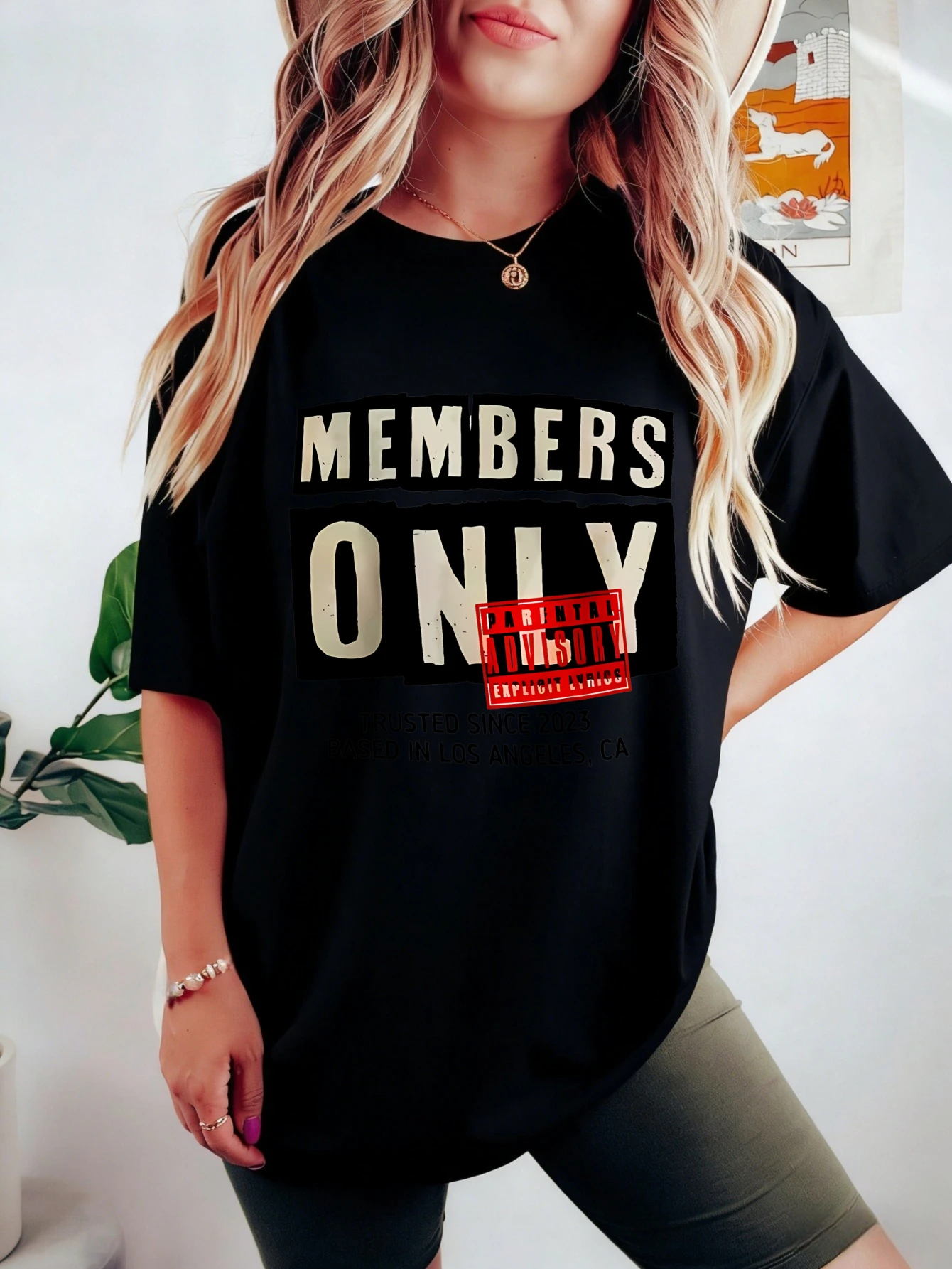 

Womens Oversized Cotton Printed T Shirt MEMBERS ONLY Graphic Streetwear Summer Casual Short Sleeve Tees Gift for Her