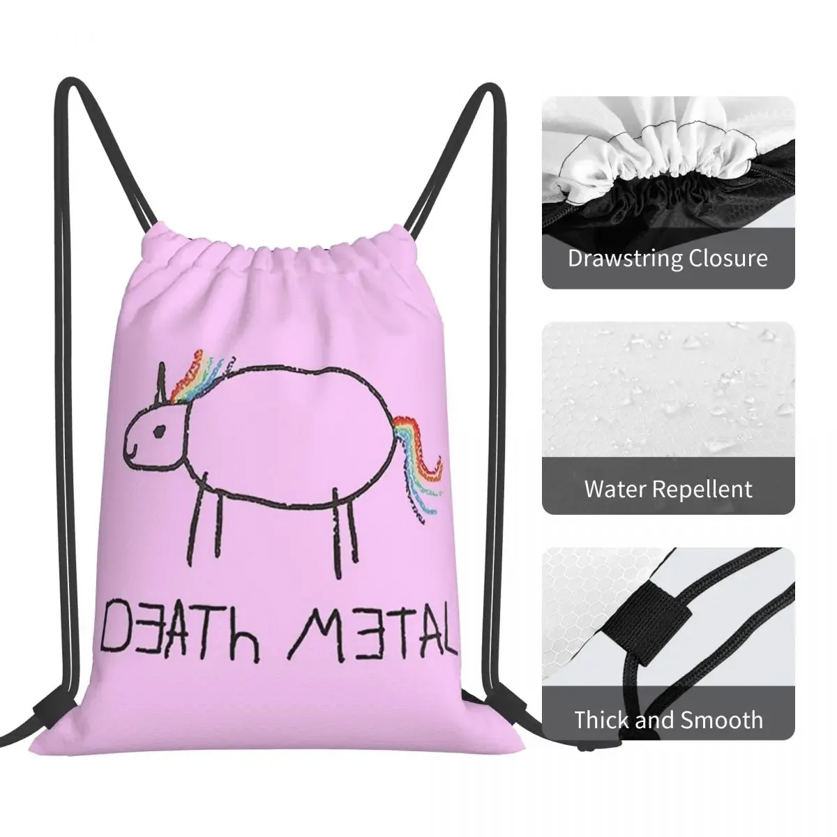 Mochilas de unicornio de Metal de la muerte, bolsas multifunción con cordón, paquete de bolsillo con cordón, bolsa deportiva para estudiantes de viaje