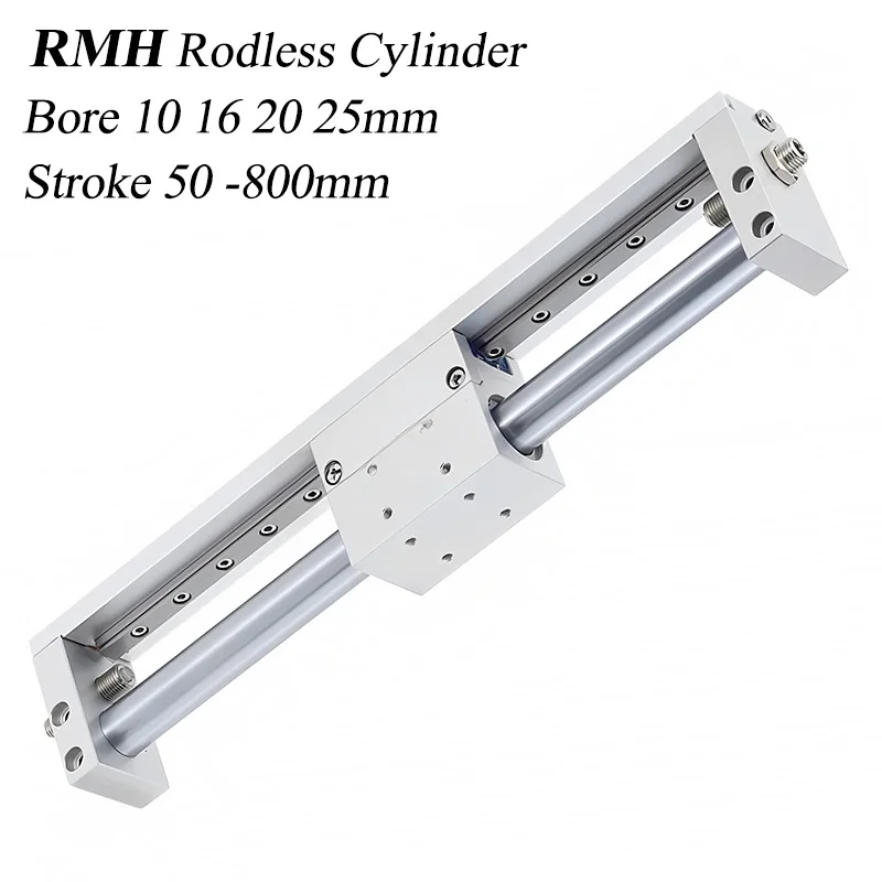 

RMH10/16/20/25-50/100/150/200/300/400/500/600/700/800S Rodless Pneumatic Cylinder Long Stroke Magnetic Coupling With Slide Rail