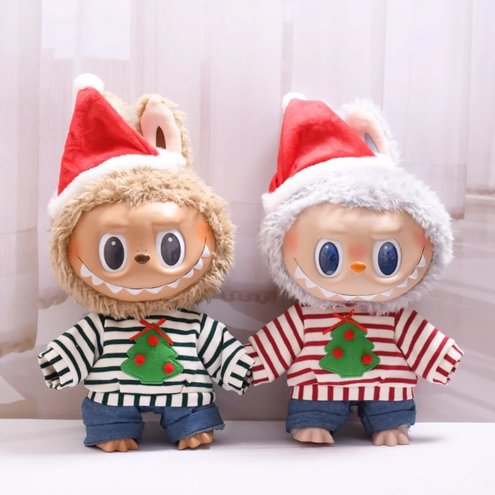 For 38cm Labubu Doll Clothing Striped Christmas Tree Costume Dress Up Dolls Accessories Changing Dress Playing House Game Toys