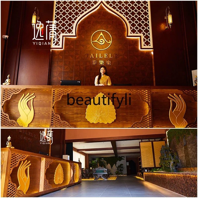 

zzqCashier Counter Southeast Asian Style Foot Bath Ear Cleaning Shop Wellnezz Center Mazzage Club Company Bar Counter Front Desk