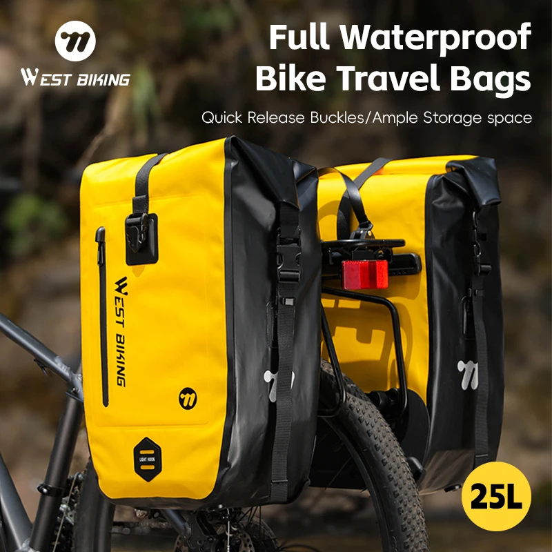 

WEST BIKING Bike Pannier Bag Waterproof 25L Bicycle Luggage Saddle Bags For MTB Road Bike Cycling Travel Shoulder Bag Accessorie