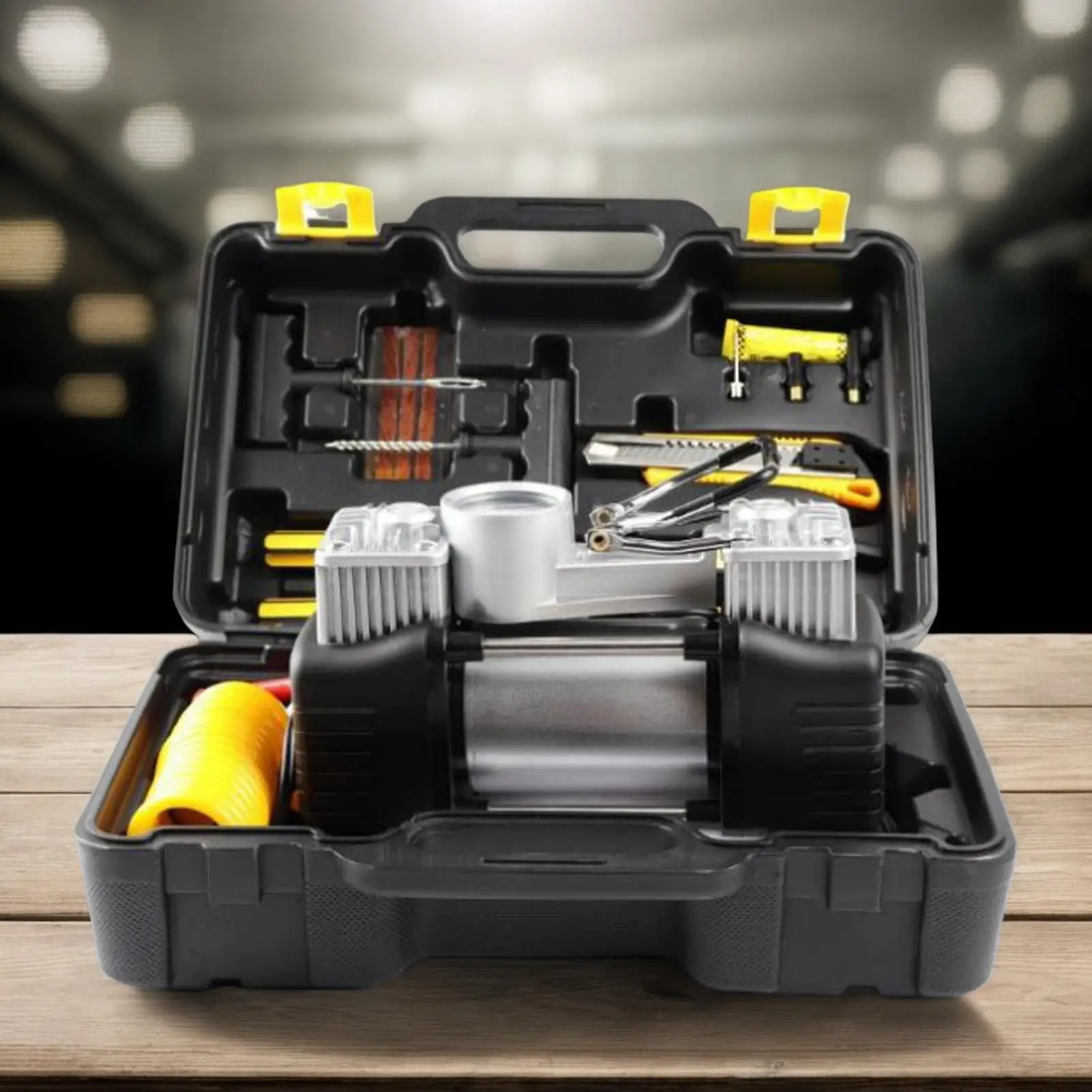 Car Air Pump Tool Box 12V Holder Box For Compressor Air Pump Tools Set For Car Bike Motorcycle Truck RV Camping Garage Workshop