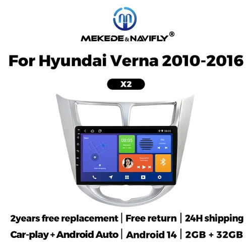 Imagen 1 del producto Android 14 Radio del coche para Hyundai Solaris Verna Accent 1 2010 2011 2012 2013 -2016 Carplay Auto reproductor Multimedia 2 Din estéreo FM
