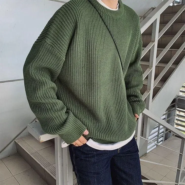 Men\'s Round Neck Sweater 2023 New Autumn/Winter Knit Loose and Thickened Korean Pullover Men Clothes