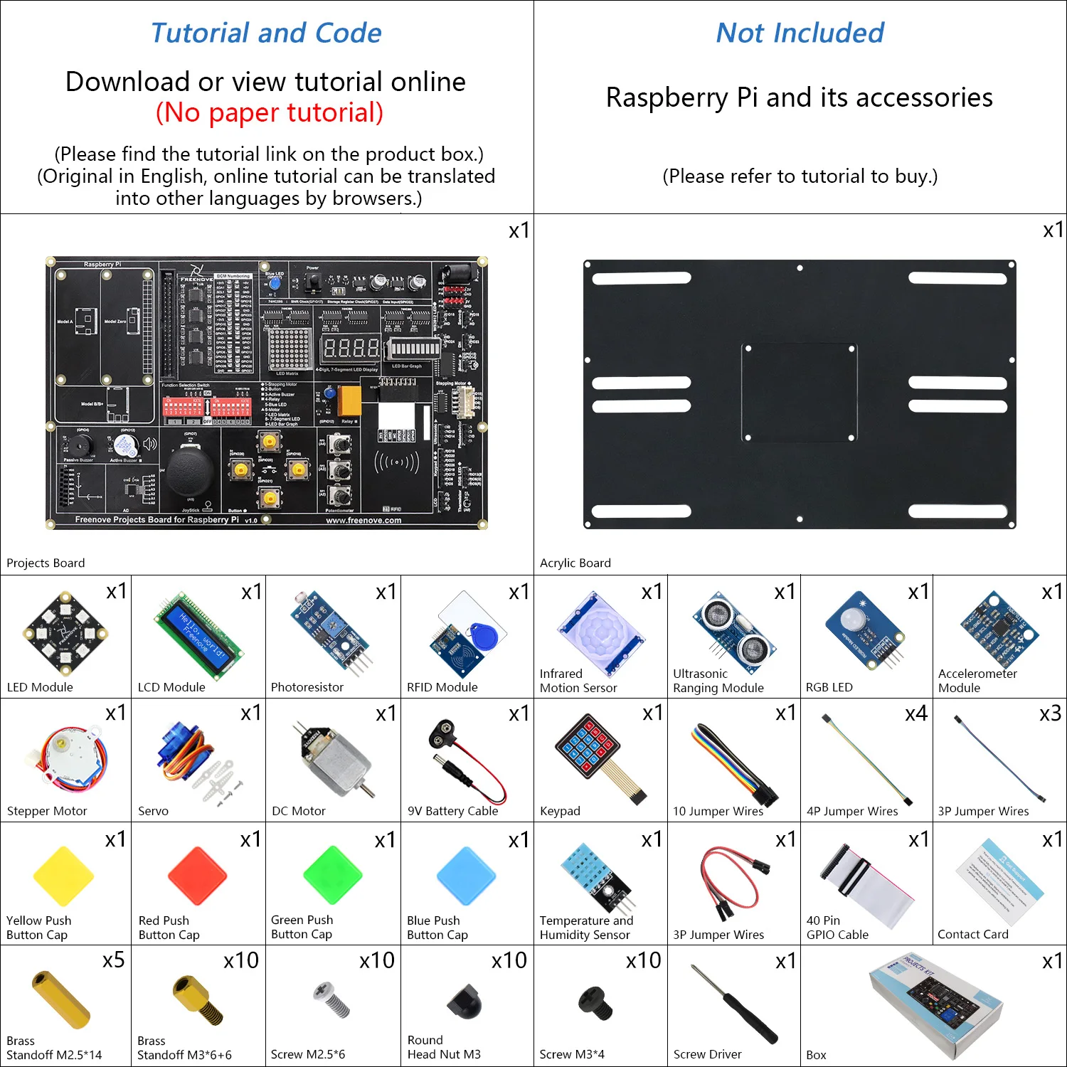 Freenove Projects Kit for Raspberry Pi 5 4 B 3 B+ Zero 2 W, No Wiring, 860-Page Tutorial, 132 Projects, Python C Java Scratch