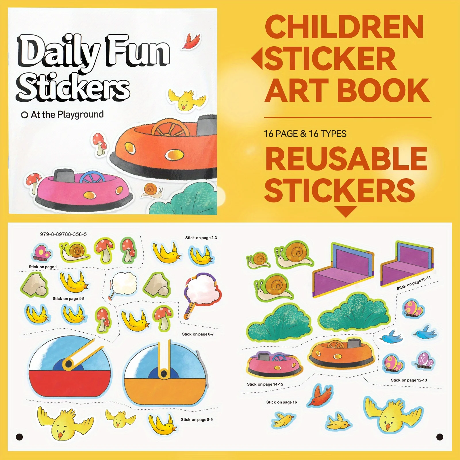 Daily Fun Stickers, At the Playground Activity Book for Kids with Removable Stickers, Fun Park Scenes, Cute Animals