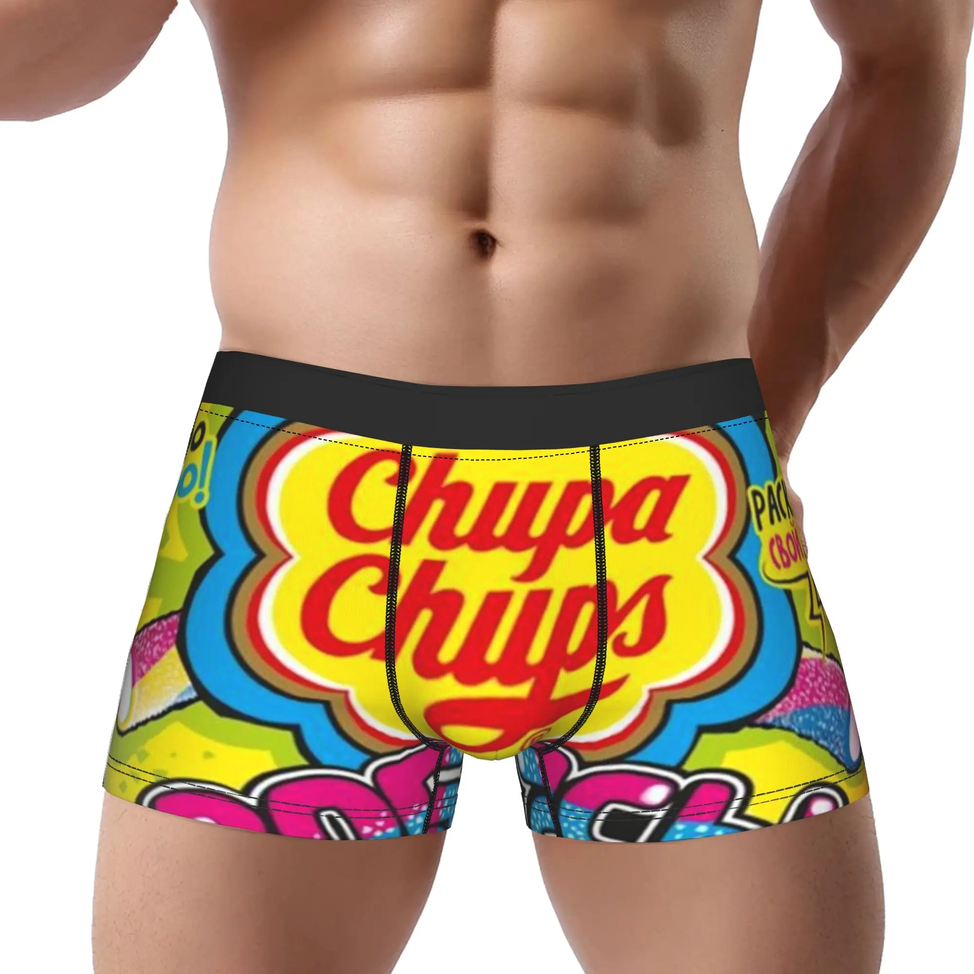 

Трусы Chupa Chups с дизайном желтых цветов и конфет, дышащие трусики, мужское нижнее белье, вентилируемые шорты, трусы-боксеры