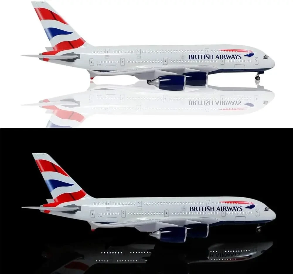 British Airlines A380 Model Airplane Collection with LED Light, Diecast Plane, Touch or Sound Control for Gifts, 1:160 Scale