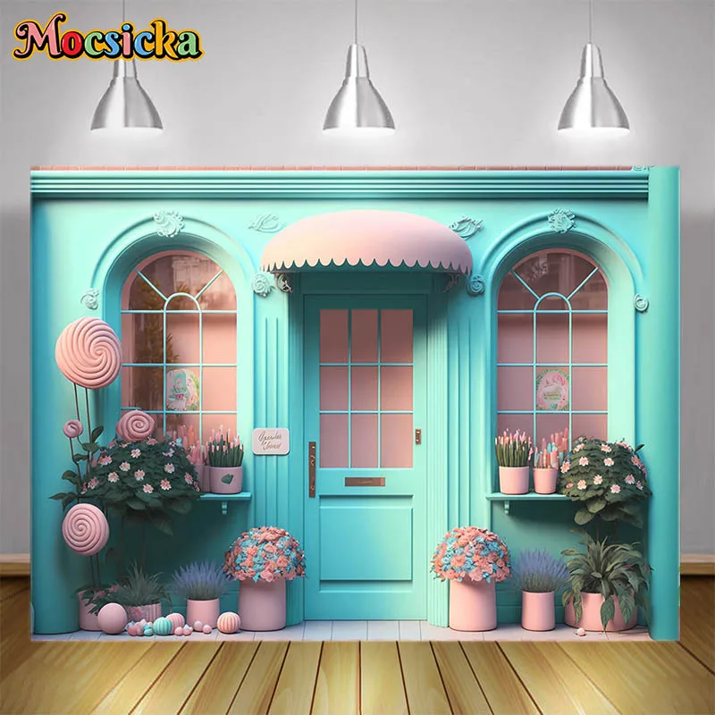 

Mocsicka Cartoon Light Blue Shop Photography Backgrounds Backdrops Flowers Decoration Girls Children Portrait Photo Studio Props