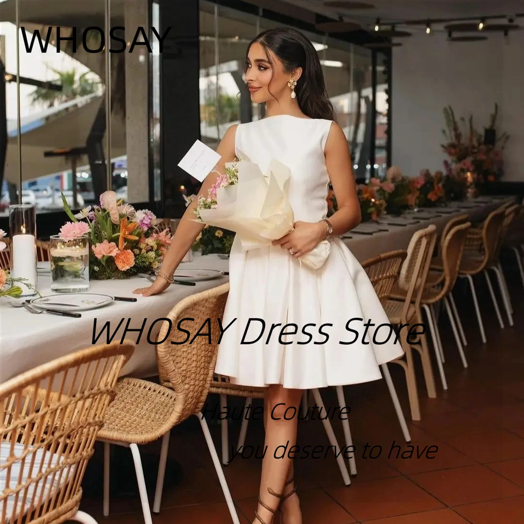 WHOSAY ที่กําหนดเองซาตินมินิเดรสพรหมแขนกุดซิปด้านหลัง Homecoming Party Dress สายสั้นเจ้าหญิงวันเกิดชุด