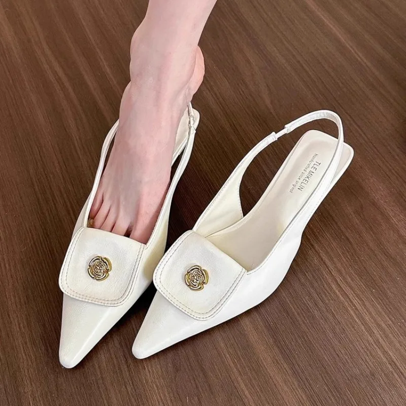 2024 Summer Designer Elegant Flower Pointed Toe High Heeled Sandals Women\'s Fine Heeled Stilettos Cat Heeled Single Shoes