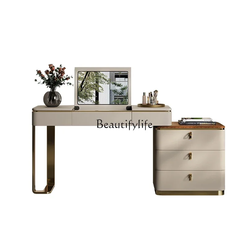 

04ld14Italian light luxury dresser, chest, integrated with dressing mirror, high-end walnut makeup table