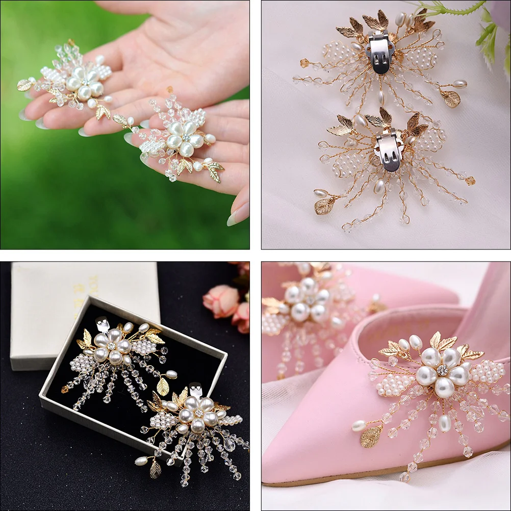 2pcs Shoe Clips Wedding Pearl Buckles For Women High Heel Sandals Decorative Bridal Shoes Accessories Party Prom Evening Wear
