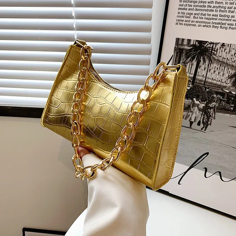 

Luxurious Gold Hobo Bag For Women Leather Hobos Retro Chain Crossbody Bag Small Phone Bag Design Clutch Bag Female Bolsa