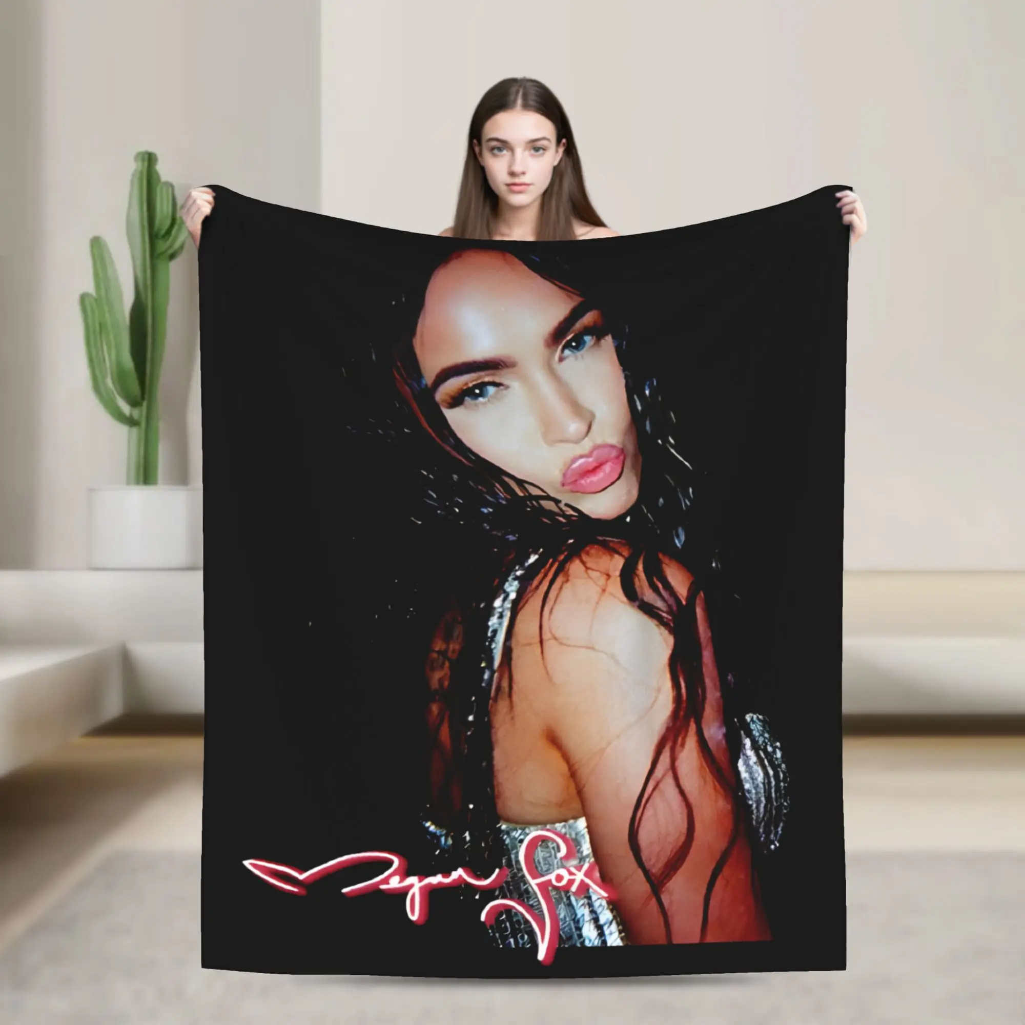 Megan Fox Slay Blankets Flannel Spring/Autumn  Multi-function Soft Throw Blanket for Home Office Plush Thin Quilt